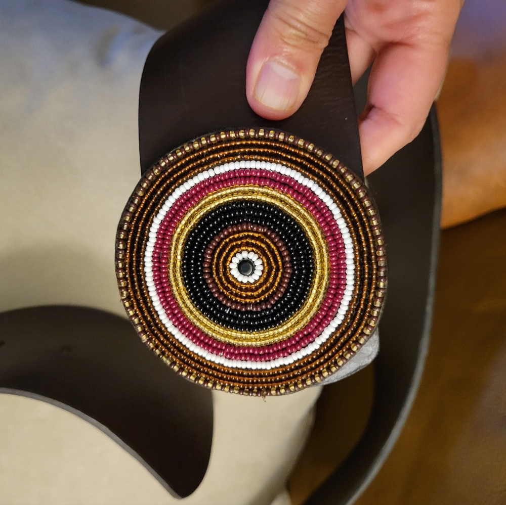 Beaded Leather Belt XXL